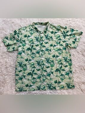 Columbia Fishing PFG Swordfish Martini Tropical Button Up Shirt Green Mens XXL